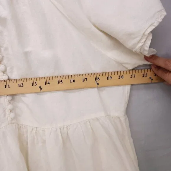 Madewell Tiered Mini Dress Linen Blend Pockets Ivory Size Large Boho Babydoll - Picture 5 of 13
